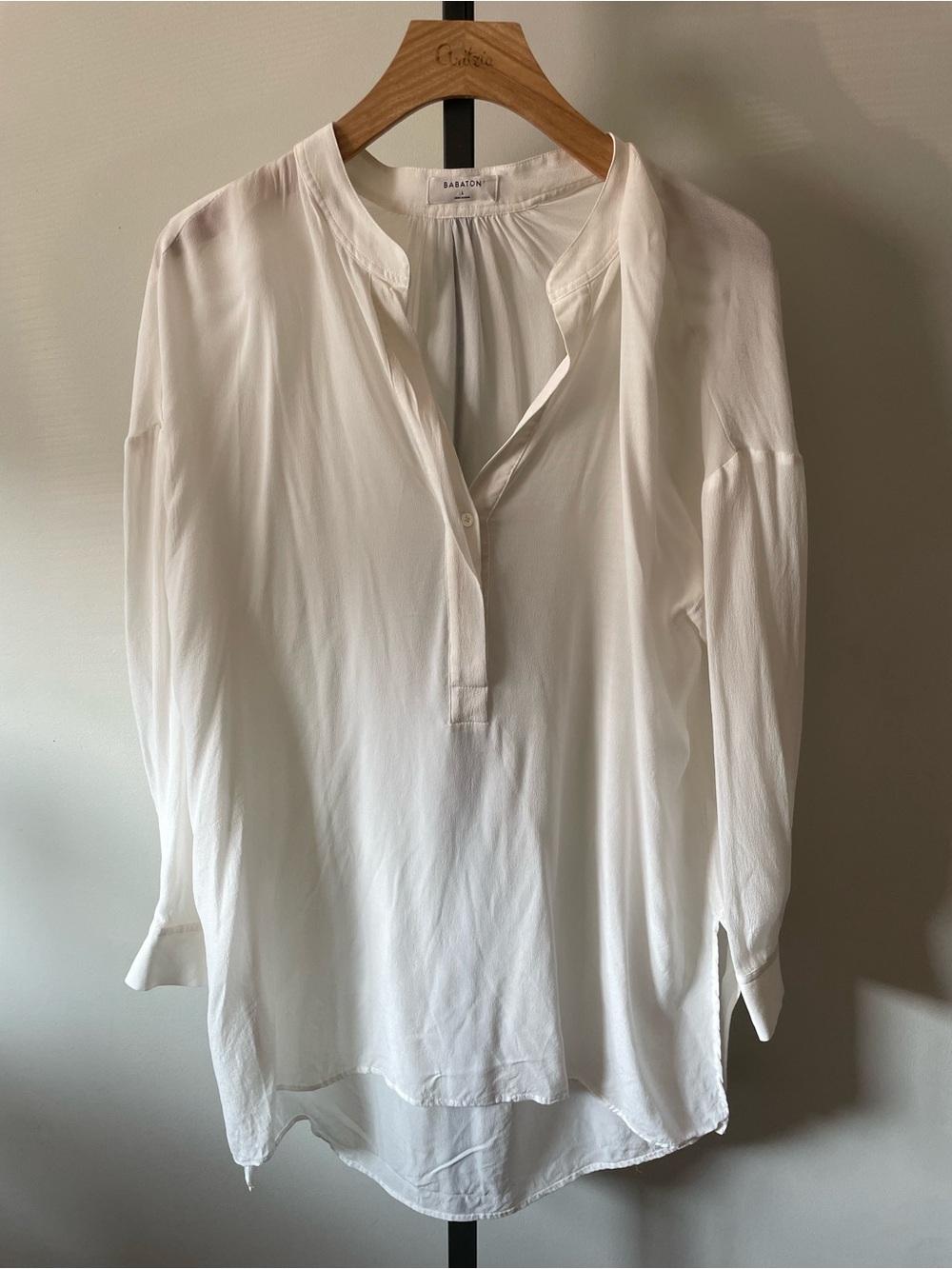 NEW Babaton 100% Cupro Long White Blouse Longline Tunic Flowy Silky